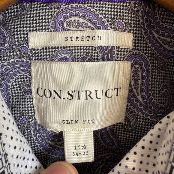 Con.Struct Men's Geometric Long Sleeve Button Up Casual Shirt 15.5 Flip Cuffs - Picture 5 of 16